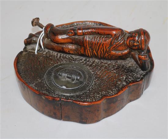 Folk Art . A French fruitwood inkwell carved with a sailor 17cm.